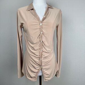 Old Money Button Down Shirt Long Sleeve Womens Size 8 Quiet Luxury Silky PLT